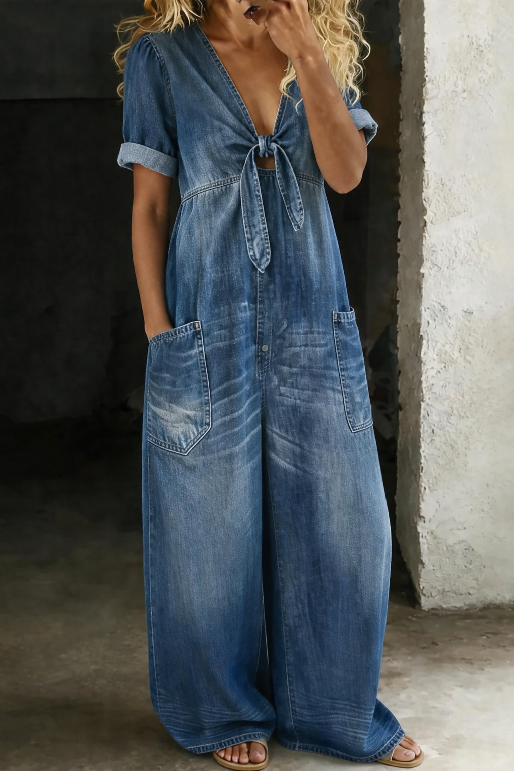 Luis & Pilar | Mono denim con escote en V