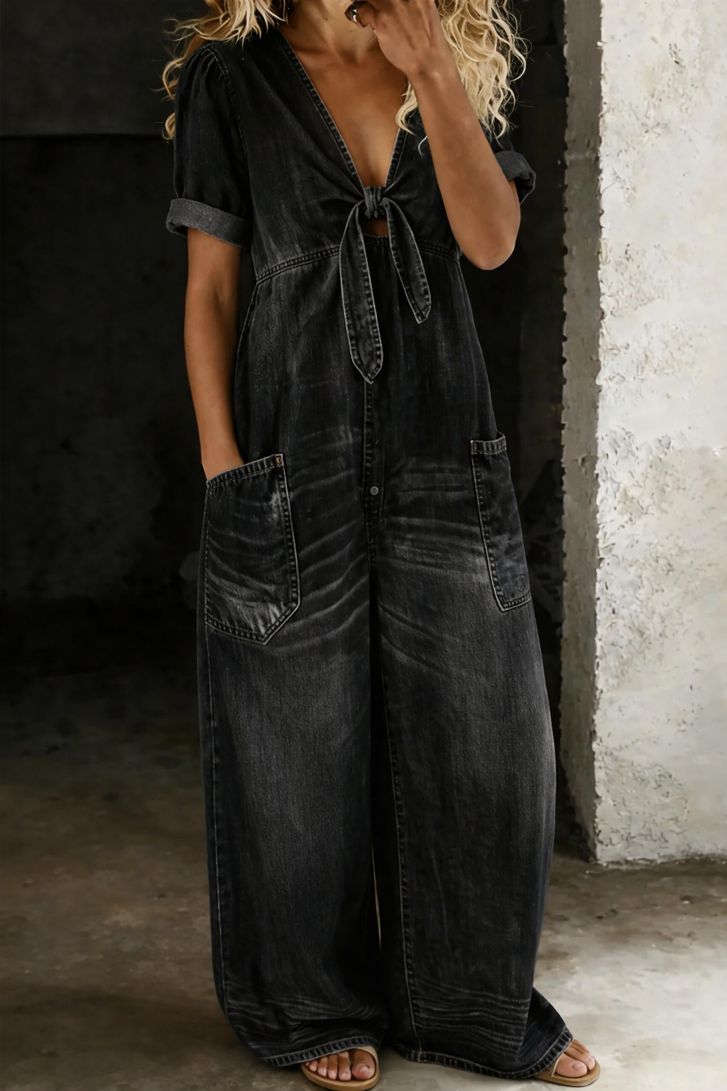 Luis & Pilar | Mono denim con escote en V