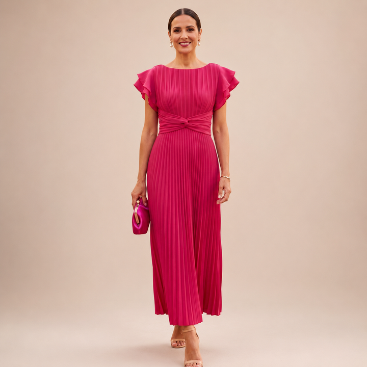SERAPHINA | Elegante vestido maxi plisado con cintura retorcida