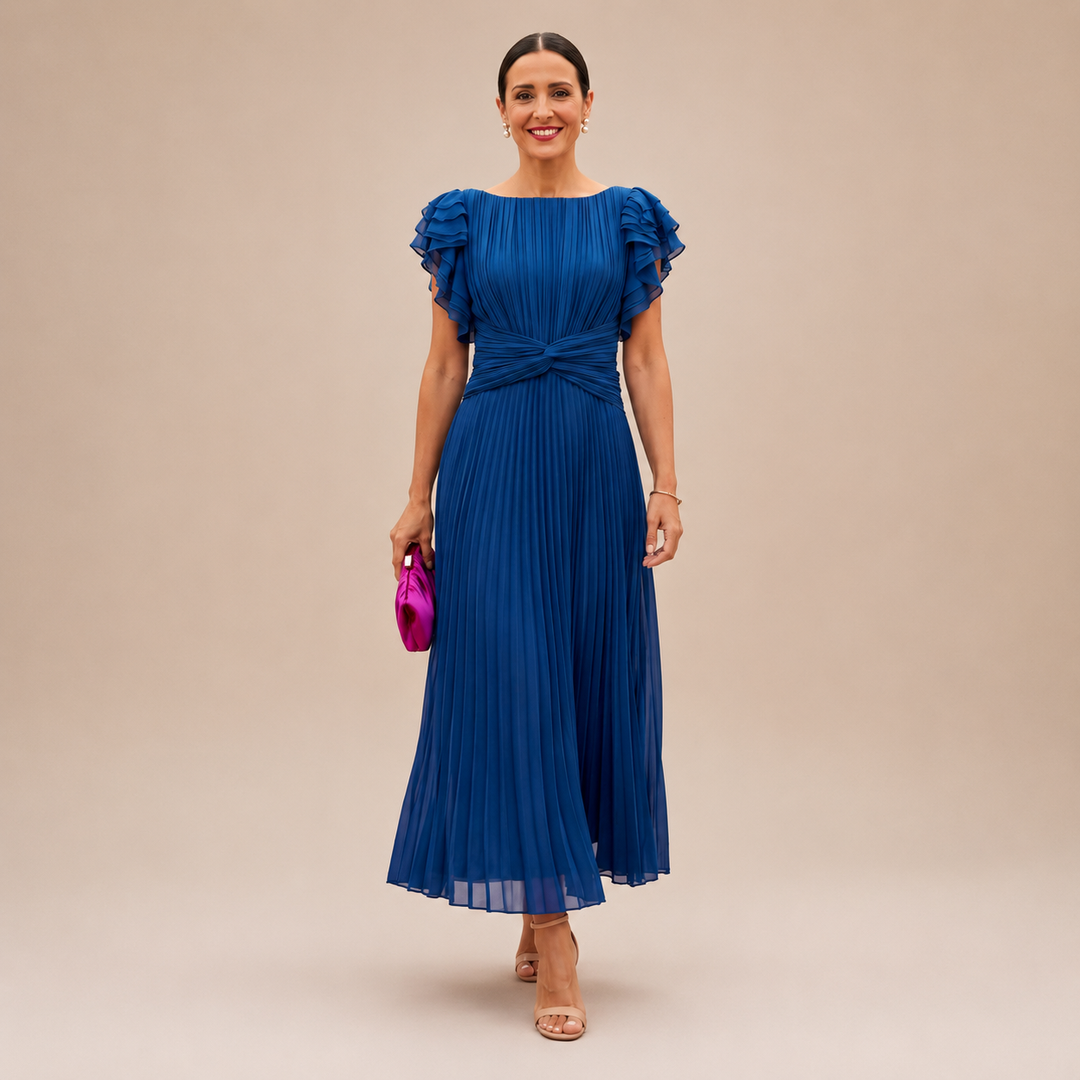 SERAPHINA | Elegante vestido maxi plisado con cintura retorcida