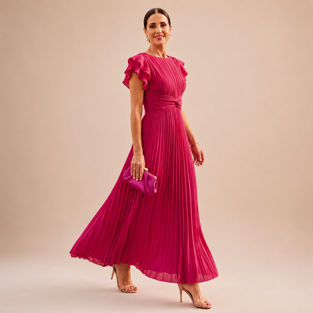 SERAPHINA | Elegante vestido maxi plisado con cintura retorcida