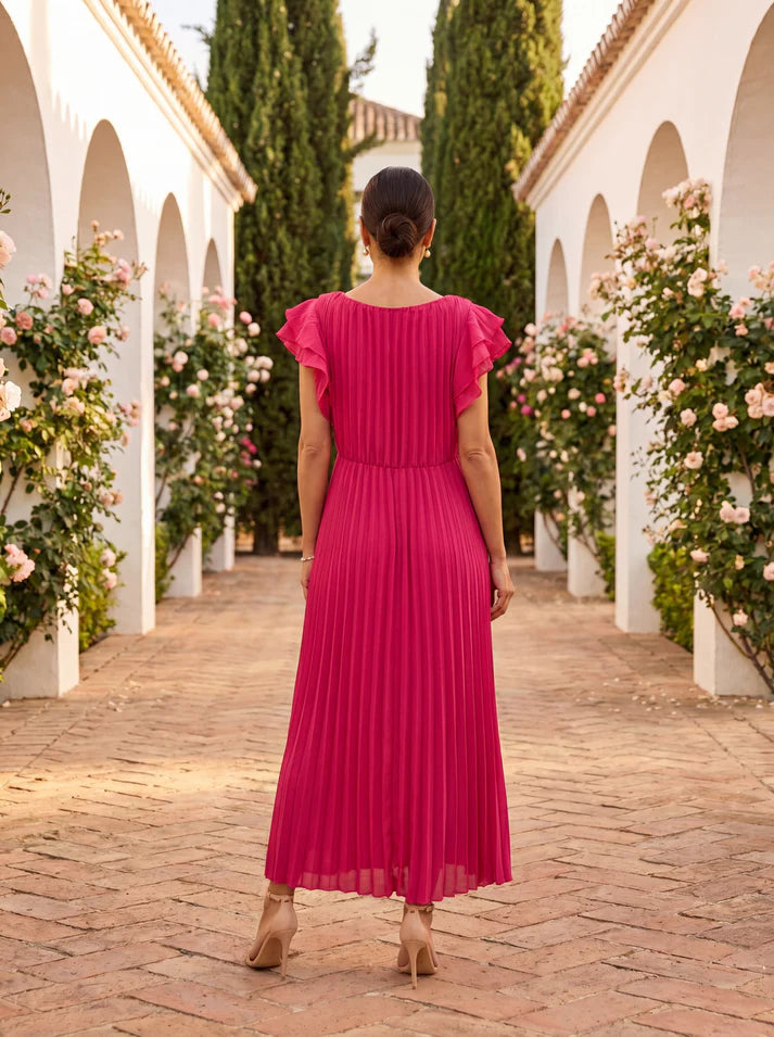 SERAPHINA | Elegante vestido maxi plisado con cintura retorcida