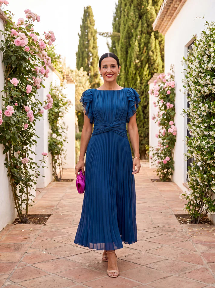 SERAPHINA | Elegante vestido maxi plisado con cintura retorcida