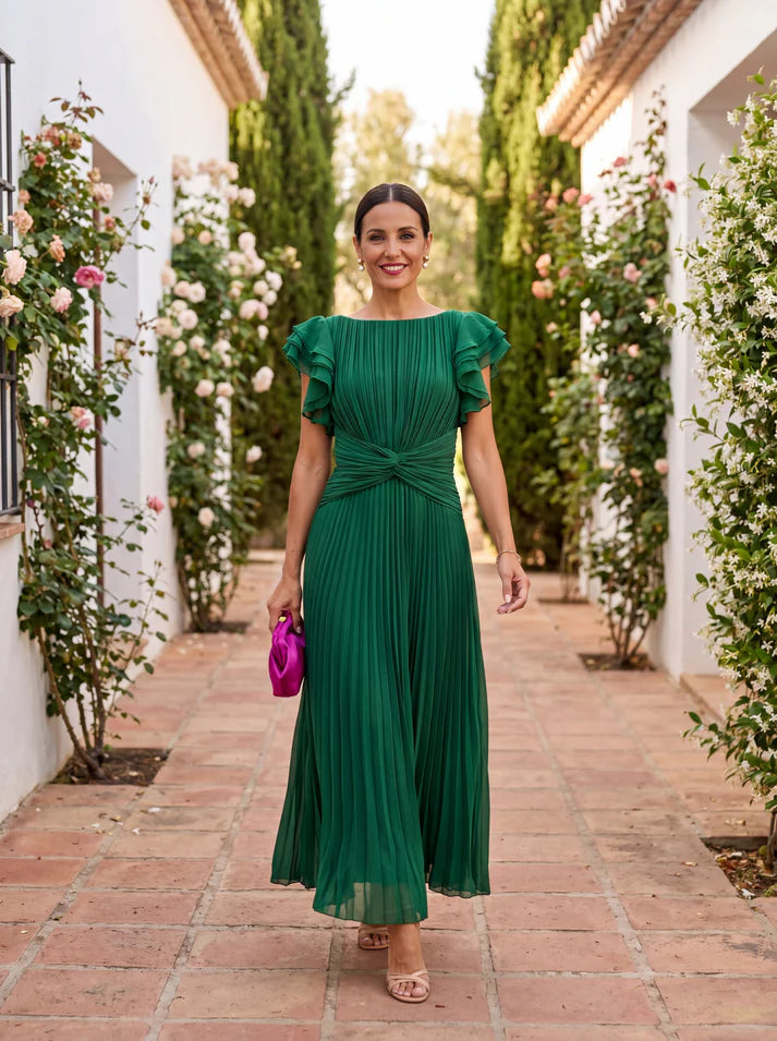 SERAPHINA | Elegante vestido maxi plisado con cintura retorcida