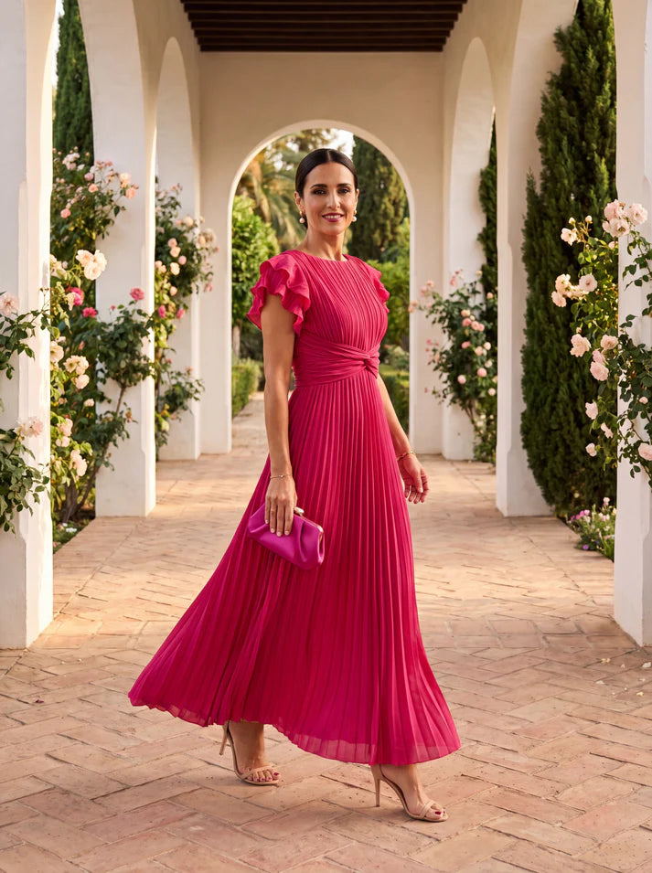 SERAPHINA | Elegante vestido maxi plisado con cintura retorcida