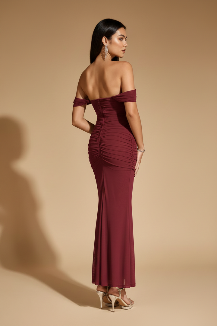 Serena Vestido Largo Drapeado Raspberry