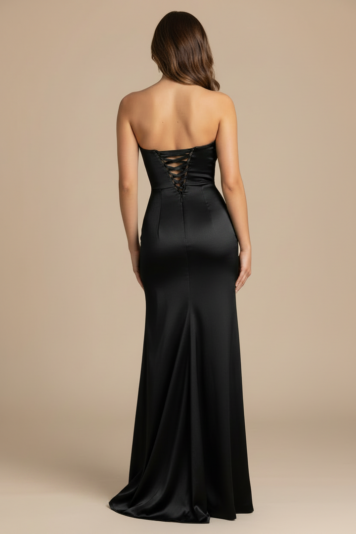 Serena – Vestido Maxi Strapless Efecto Silueta Negro