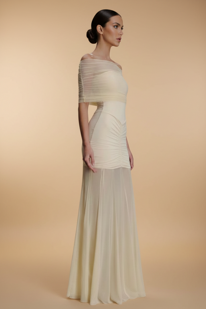 Aurelia – Vestido Maxi Drapeado Efecto Silueta