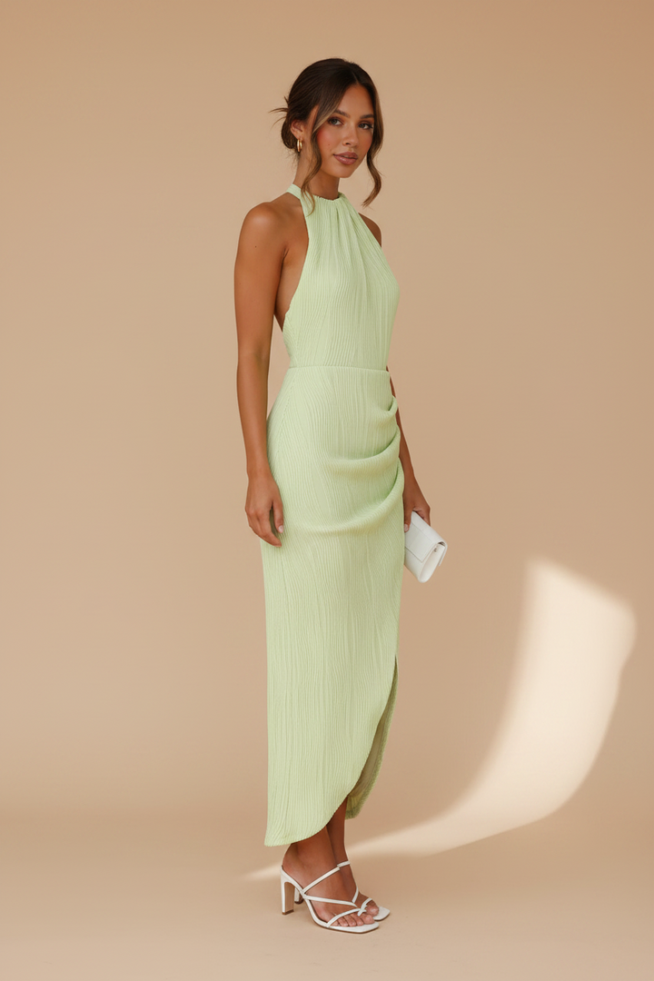 Celia – Vestido Midi Halter Efecto Silueta Verde