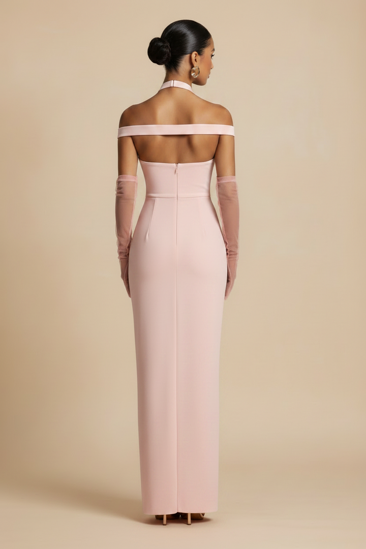 Selene – Vestido Maxi Off Shoulder Efecto Silueta Rosa